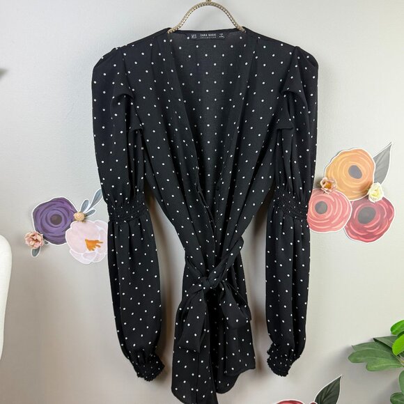 Zara Polka Dot Tied Waist Blouse - Size - XS - Picture 1 of 4